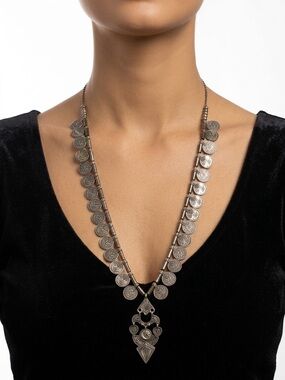 Antique-Style Silver Coin Pendant Necklace - Women Jewelry